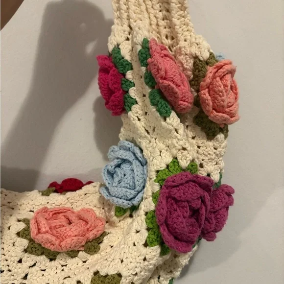 Floral Crochet Cardigan with Multicolor Roses Granny Square Floral Heavy Knit - Picture 3 of 4